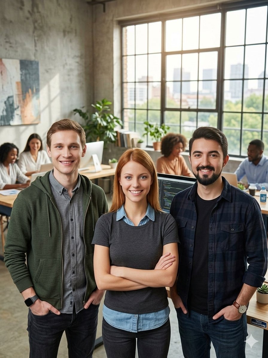 Business professionals collaborating on an AI and cloud project